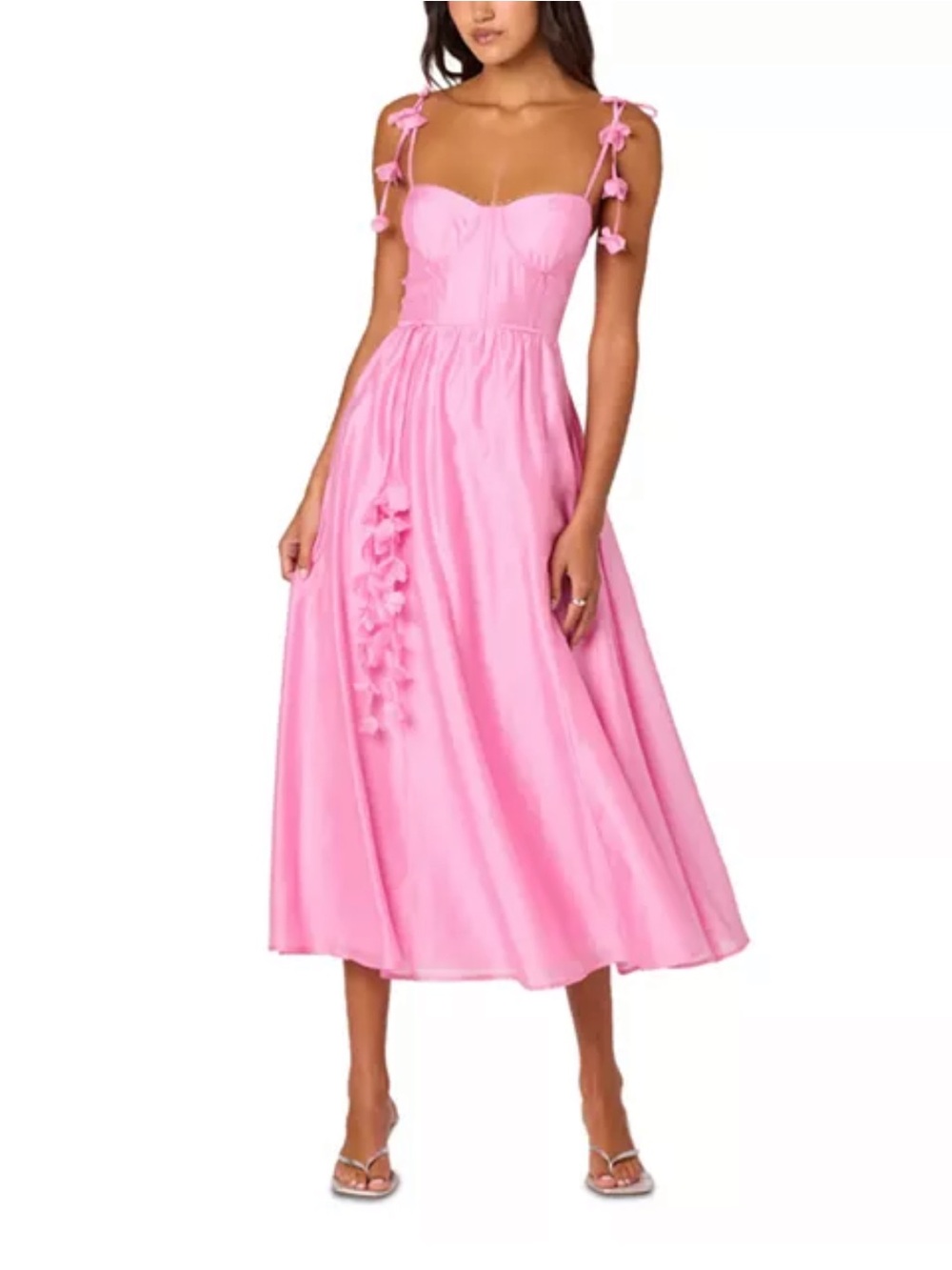 Astr Pink Tie-Shoulder Sweetheart Midi Dress